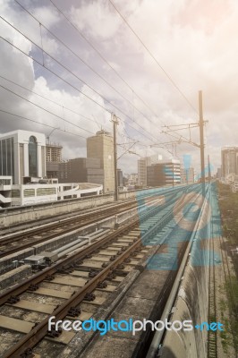 Bts, Sky Train Railroad With Cloudy Sky Stock Photo