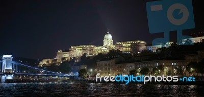 Buda Castle Illuminated At Nigt In Budapest Stock Photo