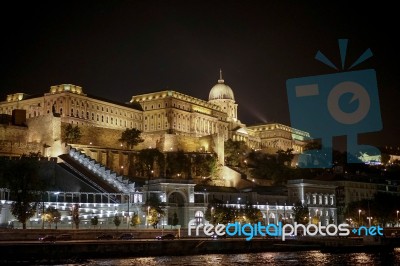 Buda Castle Illuminated At Nigt In Budapest Stock Photo