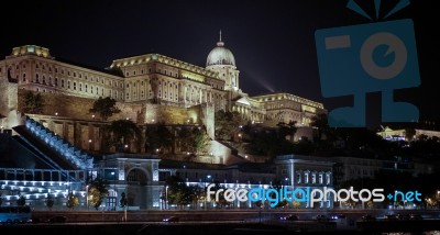 Buda Castle Illuminated At Nigt In Budapest Stock Photo