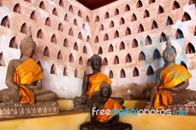 Buddha Image At Wat Si Saket In Vientiane, Laos Stock Photo