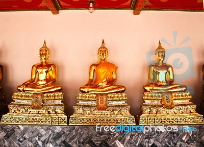 Buddha In Wat Pho Temple Sequential Nicely In Bangkok, Thailand Stock Photo