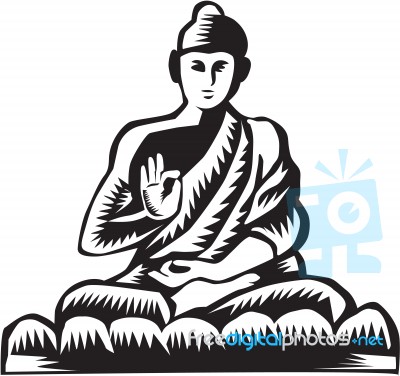 Buddha Lotus Pose Woodcut Stock Image