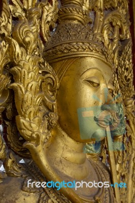 Buddha On The Door At Wat Thammamun Worawihan Temple Stock Photo