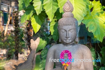 Buddha Statue With Laurel At Wat Thamai (public Location) Stock Photo