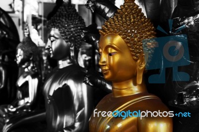 Buddha Statues , Face Of Gold Buddha, Thailand Stock Photo