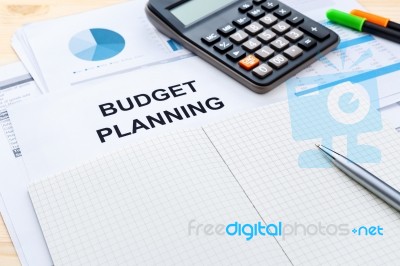 Budget Planning With Blank Notebook Stock Photo