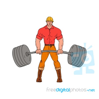 Buffed Lumberjack Lifting Weights Cartoon Stock Image