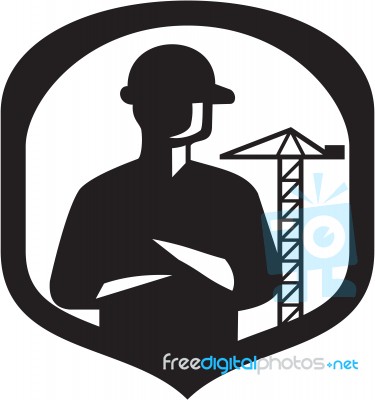 Builder Arms Folded Boom Crane Crest Retro Stock Image