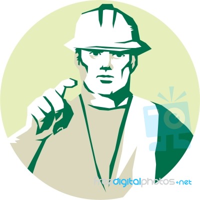 Builder Construction Worker Pointing Finger Stencil Stock Image