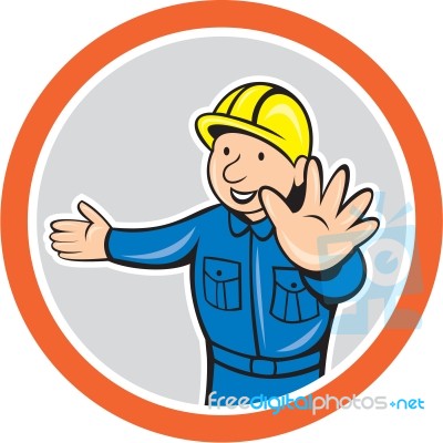 Builder Hands Out Circle Cartoon Stock Image