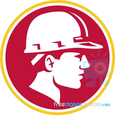 Builder Hardhat Side Circle Retro Stock Image