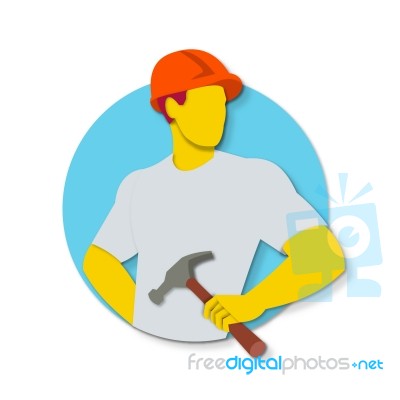 Builder Holding Hammer Paper Cut Stock Image