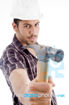 Builder Showing Hammer Stock Photo