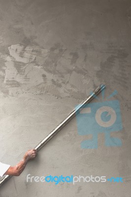 Builder Worker Plastering Concrete Stock Photo