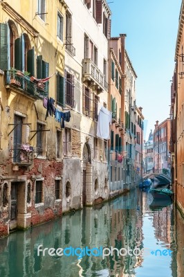 Buildings Along A Canal In Venice Stock Photo