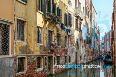 Buildings Along A Canal In Venice Stock Photo