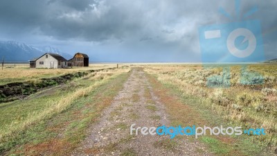 Buildings At Mormon Row Near Jackson Wyoming Stock Photo