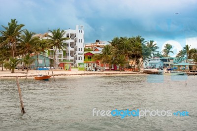 Buildings At The Beach In Caye Caulker Belize Stock Photo