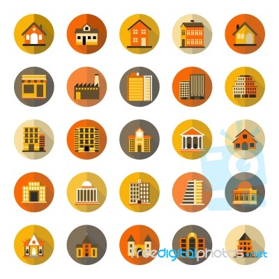 Buildings Flat Icon With Long Shadow - Iconic  Illustratio Stock Image