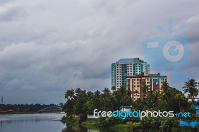 Buildings On The Edge Of A River Stock Photo