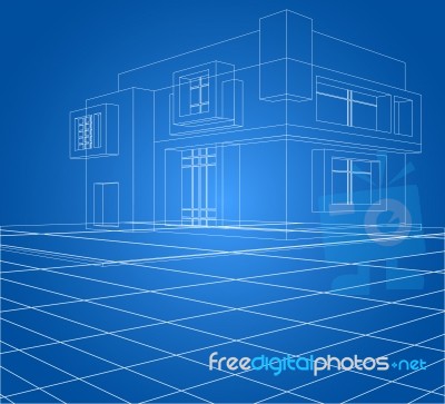 Built Scene New House Wireframe Stock Image