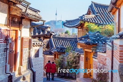 Bukchon Hanok Village,traditional Korean Style Architecture In Seoul,korea Stock Photo