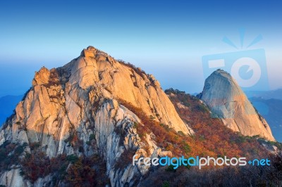 Bukhansan Mountains In Autumn,seoul In South Korea Stock Photo