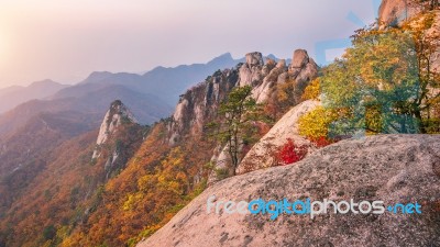 Bukhansan Mountains In Autumn,seoul In South Korea Stock Photo