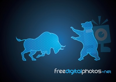 Bull And Bear Hexagonal Stock Market Blue Technology Background Stock Image