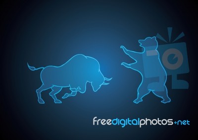 Bull And Bear Stock Market Blue Technology Background Stock Image