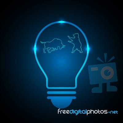 Bull And Bear Stock Market Light Bulb Stock Image