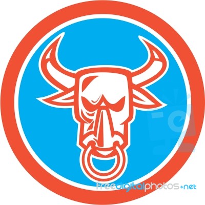 Bull Cow Head Nose Ring Circle Cartoon Stock Image