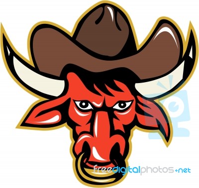 Bull Cowboy Head Front Retro Stock Image