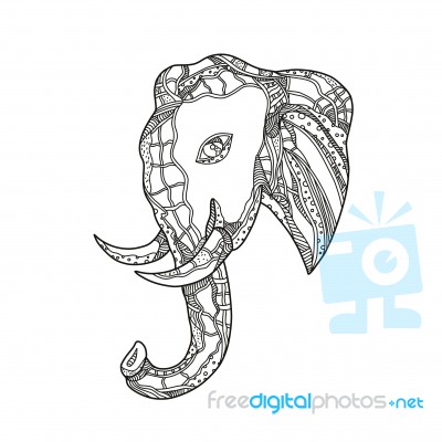 Bull  Elephant Head Doodle Art Stock Image