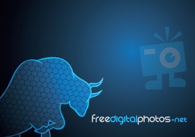 Bull Hexagonal Stock Market Blue Technology Background Stock Image