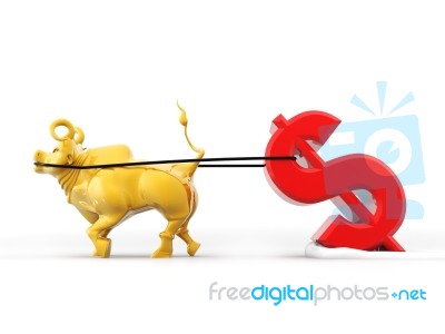 Bull Pulling Us Dollar Stock Image