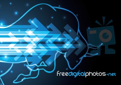 Bull Stock Market Blue Technology Background Stock Image