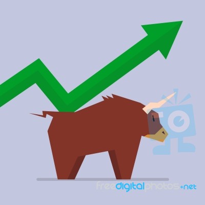 Bull With Graph Up Trend Stock Image