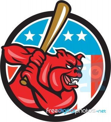 Bulldog Baseball Batting Usa Circle Cartoon Stock Image