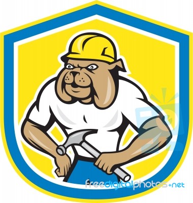 Bulldog Construction Worker Holding Hammer Cartoon Stock Image