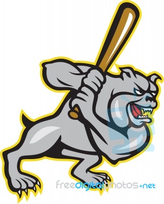 Bulldog Dog Baseball Hitter Batting Cartoon Stock Image