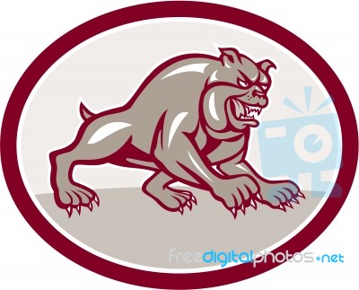 Bulldog Dog Mongrel Prowling Oval Cartoon Stock Image