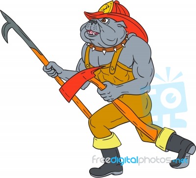 Bulldog Firefighter Pike Pole Fire Axe Drawing Stock Image