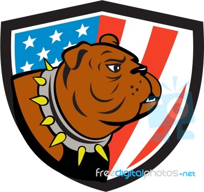 Bulldog Head Usa Flag Crest Cartoon Stock Image