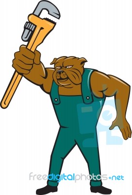 Bulldog Plumber Monkey Wrench Isolated Cartoon Stock Image