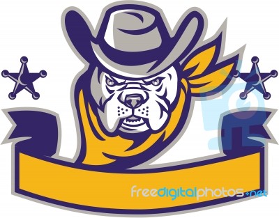 Bulldog Sheriff Cowboy Head Banner Retro Stock Image