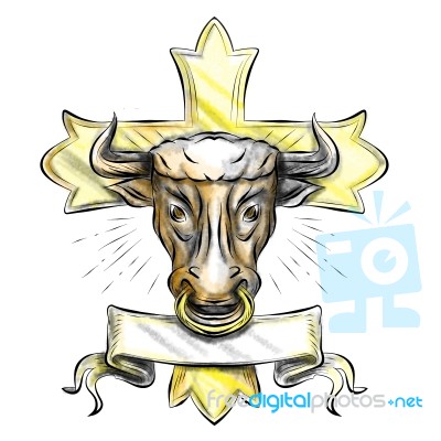 Bullock Head Christian Cross Stock Image