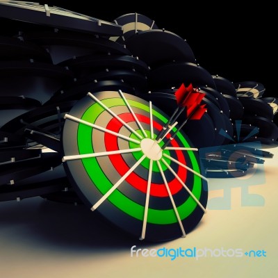 Bulls Eye Target Dart Shows Successful Business Performance Stock Image