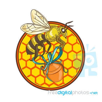 Bumblebee Carrying Honey Pot Beehive Circle Stock Image